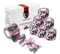 WARRIOR Tattoo Grip Cover Roll Black Elastic Handle Cover pour Tattoo Grip Gaze Bandage Auto-adhésif 4.5m x 5cm Emballage 6 pièces Rose Noir