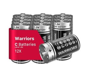 Warriors 12X Pile C LR14 1,5V Alcaline, Longue Durée | Anti-fuite, jusqu'à 10 ans de conservation. Pour jouets, lampes torches, radios, horloges et appareils ménagers