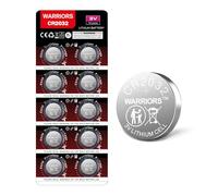 Warriors Pile CR2032 3V Lithium (x10) Pile Bouton Longue Durée pour Montres Télécommandes Clés Calculatrices Sécurité Enfant