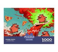 Warthogs Surfing on Pizza Puzzle en Bois Imperméable DIY Puzzles De 1000 Pièces pour Adultes Cadeaux Impossible De Décoration pour La Maison