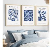 WARTHZ Lot de 3 grandes affiches murales sur toile motif floral bleu marine - 40,6 x 61 cm - Décoration murale minimaliste abstraite Henri Matisse - Peinture moderne tendance pour chambre à coucher -