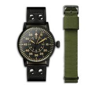 WARTIME | Montre Aviateur Vintage Flieger Type - Inspirée des Montres de Pilotes de la Seconde Guerre Mondiale - Mouvement Quartz Suisse à 5 ru vec Deux Bracelets - Édition Black Limitée Numérotée