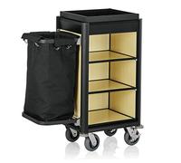 WAS 4456 001 Série Isabella Chariot de Service d'intérieur avec 1 Sac à Linge, Bords Noirs et Aspect Bois Clair, 95 x 53 x 116 cm