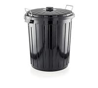 WAS 9229 550 Poubelle en polypropylène avec couvercle et 2 clips de fermeture, 55 L, 46 cm de diamètre, 55 cm de hauteur