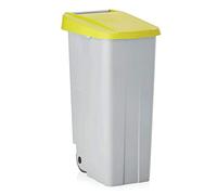 WAS 9236 113 Xtra Poubelle en polypropylène avec deux roulettes, jaune, 57 cm de longueur, 42 cm de large, 87 cm de hauteur, 110 l