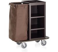WAS Germany Chariot de service de chambre bois 1 sac à linge cadre acier brun