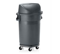 WAS Poubelle à roulettes ronde avec couvercle poussoir et roulettes en HDPP Gris Ø 63 cm Hauteur 102 cm 120 l