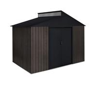 Wasabi Abri de jardin extérieur 5,44 m² Robin t2 - Effet bois Premium - Lucarne supérieure - Double porte coulissante - Drains pour collecte d'eau - Abri métallique pour rangement - 282 x 193 x 222 cm