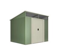 Wasabi Abri de jardin métallique 4,60 m² Stark, fenêtre de toit en polycarbonate, vert et beige, double porte coulissante, toit incliné, abri en métal, rangement extérieur