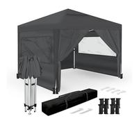 Wasabi - Tonnelle Pliable 3 x 3 m - 4 parois latérales - 4 Sacs de Sable, piquets et Cordes de Fixation - Sac de Transport - Pergola en Nylon - Tonnelle pour Jardin extérieur, Camping, fêtes (Gris)