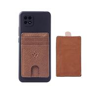 WASAMA Porte-cartes unisexe en cuir à coller Couleurs disponibles | Plusieurs emplacements pour cartes, pour étui de téléphone | Protection RFID | Le pratique | Tissage | Caramel Crunch Marron
