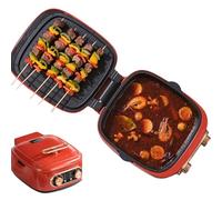 Wasd3Pods Cuisinière électrique Multifonction 2 en 1, Poêle Et Marmite électriques, Revêtement Antiadhésif, Gril sans Fumée pour Friture, Cuisson, ébullition, Fondue, 1800 W,Red