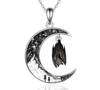 Wasee Collier avec pendentif chat noir, maman, ours, chauve-souris, araignée, citrouille, loup, soleil et lune, tortue, corbeau, argent sterling 925, collier croissant de lune, fête des mères, Noël