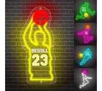 Wasetell Nom de basket-ball personnalisé Led Neon Lights Joueur de basket-ball Panneau lumineux Basketball Wall Art Basketball Veilleuse Basketball Sports Neon Lights Noël Anniversaire