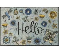 Wash+Dry Paillasson, Hello Flowers 50x75cm, intérieur et extérieur, Lavable, Multicolore