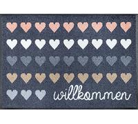Wash+Dry Willkommen Herzen Tapis Del Sol, Polyamide Dos : Caoutchouc Nitrile, Multicolore, 50x75cm
