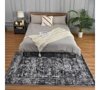 Washable Area Rug 4x6 - Soft Vintage Black and Grey Distressed Carpet for Bedroom, Living Room, Entryway, Kitchen, Or Office - Low Pile Indoor Mat for Home Decor