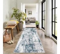 Washable Runner Rug 2.6x5, Modern Abstract Sage Green Hallway Runner Rug Non Slip, Soft Printed Faux Wool Floor Carpet for Kitchen Entryway Bedroom Laundry, Blue