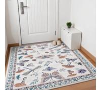 Washable Runner Rug 4x5.5, Whimsical Mushroom Insect Non-Slip Kitchen Runner, Vintage Bedroom Bedside Mat, Low-Pile Soft Entryway Laundry Rug, Beige