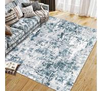 Washable Runner Rug 5.2x7.5, Modern Abstract Sage Green Hallway Runner Rug Non Slip, Soft Printed Faux Wool Floor Carpet for Kitchen Entryway Bedroom Laundry, Blue