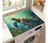 Washer And Dryer Top Protector Mat,Washer Dryer Dust Cover,Washing Machine Cover,Non-Slip Rubber Quick-Drying Mat,Dust-Proof Covers For Laundry Room Kitchen,Bathroom Carpet (Tortue De Mer,60 x60 cm)