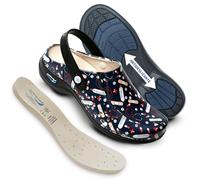 Wash'Go Berlin - Sabots sanitaires pour Femmes et Hommes | Sabots en Cuir lavables | Antidérapants (Santé Bleu avec Brides, Système Taille Chaussures EU, Adulte, Numérique, Moyen, 37)
