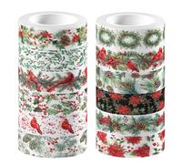Washi Tape,12 Rouleaux Ruban Washi de Noël,Dessins de Couronne de Noël Oiseau Adhésif Décoratifs Papier Tape Rubans de Masquage Masking Tape Dekoration pour Scrapbooking Bricolage Emballage de Cadeaux
