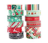 Washi Tape Noël 12 rouleaux Washi Masking Tape Adhésif Ruban adhésif décoratifs Papier Tape pour bullet journal Scrapbooking Artisanat de bricolage Fournitures de fête de bureau emballage de cadeaux