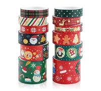 Washi Tape Noël 12 rouleaux Washi Masking Tape Adhésif Ruban décoratifs Papier Tape pour bullet journal Scrapbooking Artisanat de bricolage Fournitures de fête de bureau emballage de cadeaux (Vert)