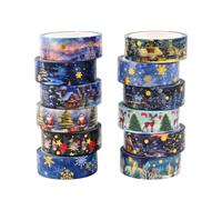 Washi Tape Noël 12 rouleaux Washi Masking Tape Adhésif Ruban décoratifs Papier Tape pour bullet journal Scrapbooking Artisanat de bricolage Fournitures de fête de bureau emballage de cadeaux (Bleu)