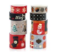 Washi Tape Noël 8 rouleaux Washi Masking Tape Adhésif Ruban adhésif décoratifs Papier Tape pour bullet journal Scrapbooking Artisanat de bricolage de fête de bureau emballage de cadeaux (Stocking)