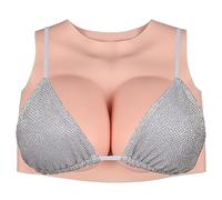 WASHLA Plaque de poitrine en silicone à col rond réaliste, faux seins B-G Cup artificiels seins prothèses pour transgenres Cosplay (ize : coupe D, couleur 1)