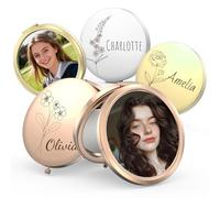WASHNN Miroir Poche Personnalisé, Mini Miroir Double Face Compact Et Portable, Regali adatti per la Festa Della Mamma, San Valentino e per Le damigelle d'onore (Or Rose - Photo)