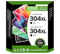Washope 304XL Remplacement Cartouche pour HP 304 XL Noir pour Cartouche Encre 304 Compatible pour HP Envy 5030 pour Deskjet 3760 3720 2620 2625 2630 2635 2655 3700 Envy 5010 5020 5032 (2 Noir)