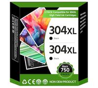 Washope 304XL Remplacement Cartouche pour HP 304 XL Noir pour Cartouche Encre 304 Compatible pour HP Envy 5030 pour Deskjet 3760 3720 2620 2625 2630 2635 2655 3700 Envy 5010 5020 5032 (2 Noir)