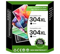 Washope 304XL Remplacement Cartouche pour HP 304 XL Noir pour Cartouche Encre 304 Compatible pour HP Envy 5030 pour Deskjet 3760 3720 2620 2625 2630 2635 2655 3700 Envy 5010 5020 5032 (2 Noir)