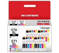 Washope 570XL 571XL Cartouches d'encre Remplacement pour Canon 570 571 XL pour Pixma TS5050 MG5750 MG5751 TS5053 MG5752 MG5753 MG6850 MG6851 TS5051 TS5055 (PGBK Noir Cyan Magenta Jaune, 20-Pack)