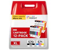 Washope 570 571 XL Cartouches d'encre Remplacement pour Cartouche Canon 571 PGI-570 CLI-571XL pour TS5050 MG5750 MG5751 TS5053 MG5752 MG5753 MG6850 TS5051 (PGBK Noir Cyan Magenta Jaune, 12-Pack)