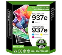 Washope 937 937e Cartouches d'encre Compatible Cartouche pour HP 937 pour HP OfficeJet Pro 9110b 9120b 9130b 9720 9730 pour 937e Pack de 4 Cartouches (avec Puce, Noir Cyan Magenta Jaune)