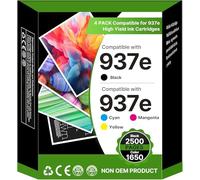 Washope 937 937e Cartouches d'encre Compatible Cartouche pour HP 937 pour HP OfficeJet Pro 9110b 9120b 9130b 9720 9730 pour 937e Pack de 4 Cartouches (avec Puce, Noir Cyan Magenta Jaune)
