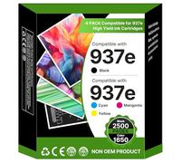 Washope 937 937e Cartouches d'encre Compatible Cartouche pour HP 937 pour HP OfficeJet Pro 9110b 9120b 9130b 9720 9730 pour 937e Pack de 4 Cartouches (avec Puce, Noir Cyan Magenta Jaune)