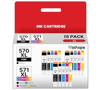 Washope PG570XL CLI571XL Cartouches d'encre Remplacement pour Canon 570 571 XL pour Pixma TS5050 MG5750 MG5751 TS5053 MG5752 MG5753 MG6850 MG6851 TS5051 TS5055 (PGBK Noir Cyan Magenta Jaune, 15-Pack)