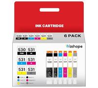 Washope PGI-530 CLI-531 Cartouches d'encre pour Canon 530 531 PGI 530 CLI 531 Cartouche pour Canon TS8750 TS8751 (1 PGBK,1 Noir,1 Cyan,1 Magenta,1 Jaune,1 Gray, 6-Pack)