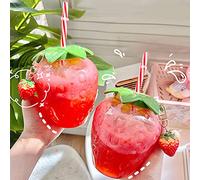 Washranp Bouteille d'eau avec Fraise, Tasse De Jus De Fruit De Lait De Dessin Animé Tasse De Paille De Fraise D'application Large De PP De Catégorie Comestible pour La Boisson Froide à La Maison Une