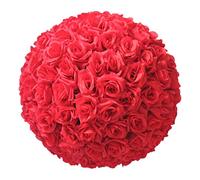 Washranp Fleurs artificielles en tissu - Boules de roses romantiques et réalistes en plastique pour bouquets de mariage, centres de table, arrangements de fête, rouge