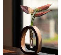 Washranp Petit vase en bois massif en noyer pour centres de table, arrangement floral créatif, plantes hydroponiques, petit vase de propagation pour la maison, le bureau, la décoration de bureau