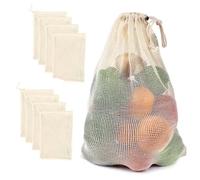 wasinon Lot de 10 sacs de rangement réutilisables en maille de coton pour légumes, fruits et légumes avec cordon de serrage, Conforme à l'image., 28*35cm, Nos sacs polyvalents fonctionnent