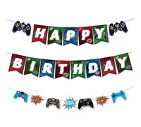 Wasise Bannière d'anniversaire de jeu - Décorations de fête d'anniversaire pour garçons, bannière bleue avec motif de manette, fournitures de fête sur le thème de la Playstation, drapeau à tirer pour