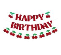 Wasise Décorations d'anniversaire cerise - Décorations de fête en cerise, panneaux d'anniversaire pour fête, décoration de date de naissance fille, accessoires sur le thème des cerises, bannière de
