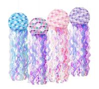 Wasise Décorations de fête sirène - Lot de 4 lanternes en papier à suspendre sous la mer (rose, bleu, violet)
